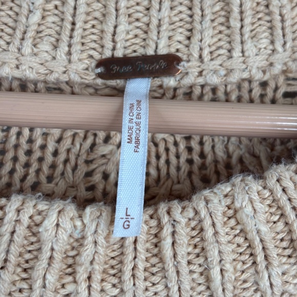 Free People Sweater L Isla Cable Knit Tunic Oversized Slouchy Boho Fisherman Tan - Picture 8 of 13